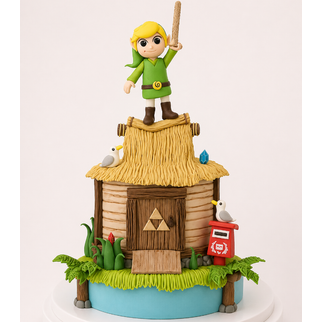 Торт с фигуркой персонажа игры Zelda на день рождения