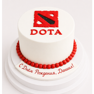Торт белый с эмблемой игры Dota на день рождения