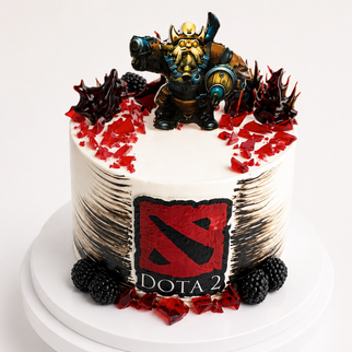 Торт с героем игры Dota-2 фигуркой в 3Д и ежевикой