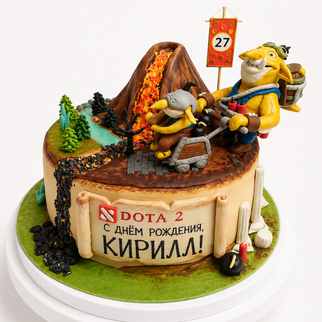 Торт с героем игры Dota-2 с вулканом на день рождения сына
