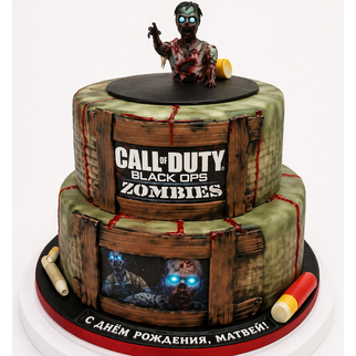 Торт 2 яруса на тему игры Call of Duty с зомби