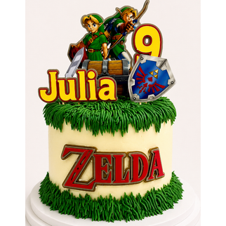 Торт с фигурками персонажей игры Zelda на день рождения 9 лет