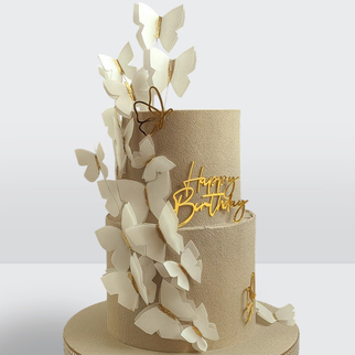 0 Свадебный торт бежевый с бабочками