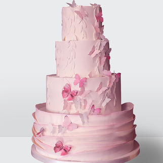 ? Свадебный торт с розовыми бабочками 4 яруса