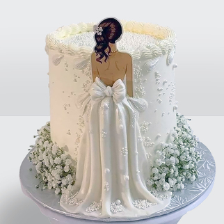 0 Свадебный торт ламбет с невестой в платье с бантом и цветами