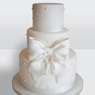 0 Свадебный торт с бантом из мастики 3 яруса