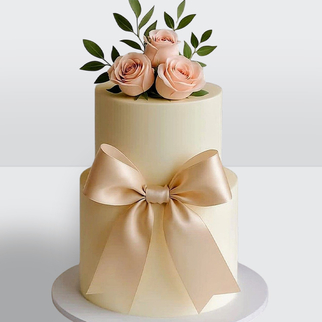 0 Свадебный торт с бантом и розами