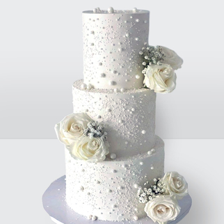 0 Свадебный торт с жемчугом и розами 3 яруса