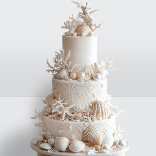 0 Свадебный торт на морскую тему с кораллами, ракушками и жемчугом