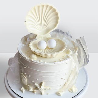 0 Свадебный торт на морскую тему с кораллами, ракушками и жемчугом внутри раковины