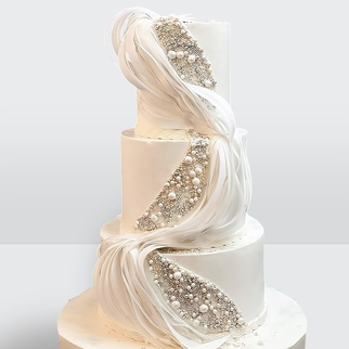 0 Свадебный торт с жемчугом и драпировкой