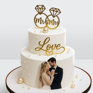 0 Свадебный торт с обручальными кольцами и фотопечатью