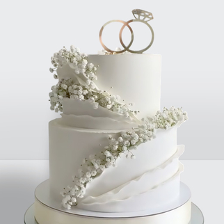 0 Свадебный торт с обручальными кольцами и цветами