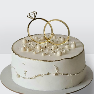0 Свадебный торт с обручальными кольцами круглый с жемчужинами