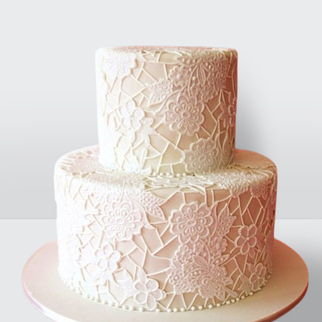 0 Свадебный торт с кружевом с изящным декором и утончённой текстурой оформления