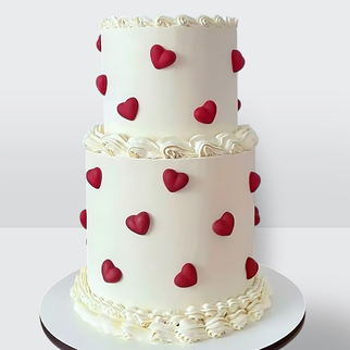 0 Свадебный торт с красными сердечками 2 яруса с романтичным декором и яркими акцентами оформления