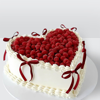 0 Свадебный торт ламбет в форме сердца с красными лентами и малиной с изящным декором и романтичной композицией