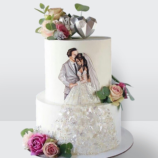 0 Свадебный торт с фотопечатью и розами с изящным декором и персонализированной композицией