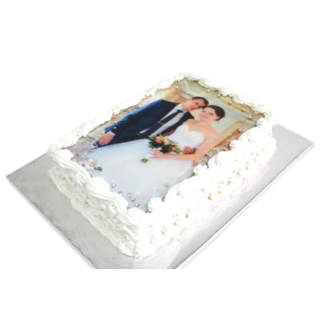 Свадебный торт с фотопечатью прямоугольный ламбет с изящным декором и выразительным оформлением