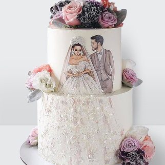 0 Свадебный торт с фотопечатью и розами с изящным декором и персонализированной композицией