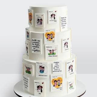 0 Свадебный торт с фотопечатью в стиле love is с оригинальным декором и романтичной композицией