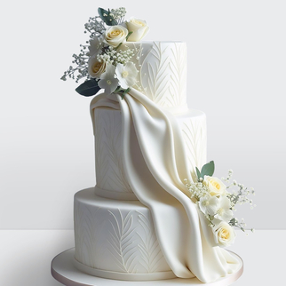 Торт с розами и драпировкой из мастики с изящным декором и плавными линиями оформления