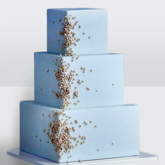 0 Свадебный торт голубой с бусинами куб с нежным декором и аккуратной геометрией формы