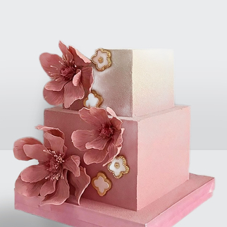 0 Свадебный торт с цветами куб велюр 2 яруса розовый с нежным декором и бархатной текстурой покрытия