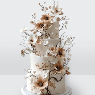 Торт с бежевыми цветами с нежным декором и гармоничной цветовой палитрой