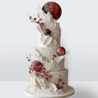 ? 0 Свадебный торт с красными шарами с эффектным декором и яркими акцентами оформления