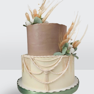 Свадебный торт в стиле Бохо с макраме и сухими цветами с натуральным декором и выразительной текстурной композицией