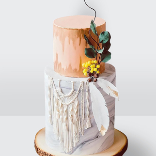 Свадебный торт в стиле Бохо с макраме и сухими цветами с натуральным декором и гармоничной текстурной композицией