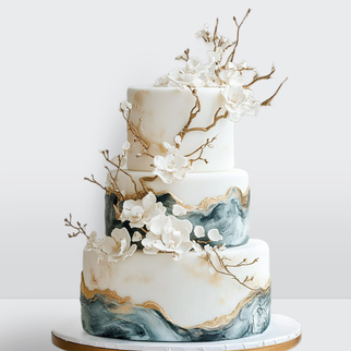 0 Свадебный торт с цветами весенний 3 яруса малахит с эффектным декором