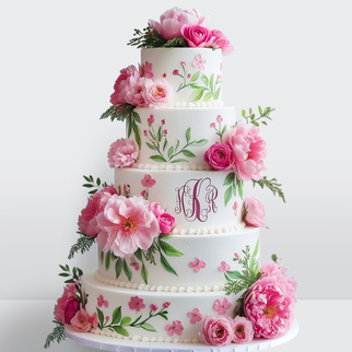0 Свадебный торт с розовыми пионами 5 ярусов с пышным цветочным декором и нежной романтичной композицией
