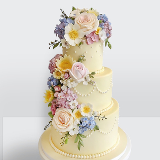0 Свадебный торт с цветами весенний желтый 3 яруса с ярким декором и солнечной палитрой весны