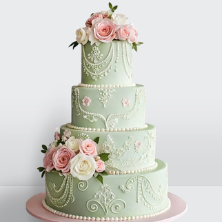 0 Свадебный торт с розовыми розами с узором с утонченным декором и гармоничным орнаментом