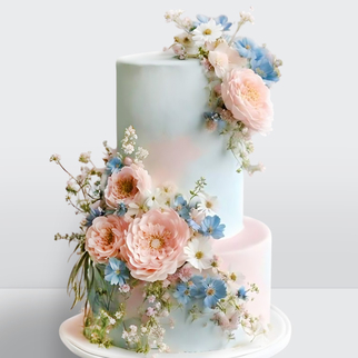 0 Свадебный торт с цветами весенний 2 яруса с цветочным декором и нежной палитрой весны