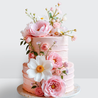 0 Свадебный торт с цветами весенний 2 яруса с цветочным декором и нежной палитрой весны