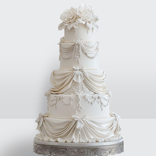 Свадебный торт ламбет белый 5 ярусов с узорами и цветами