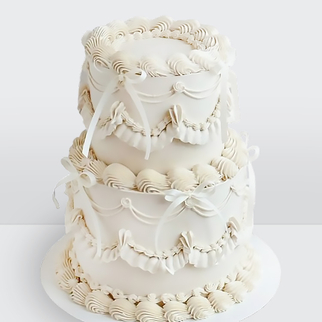 Свадебный торт классический ламбет 2 яруса белый с лентами