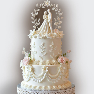 Свадебный торт ламбет с фигурками влюбленных с розами