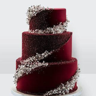 0 Свадебный торт с кристаллами бордового цвета 3 яруса