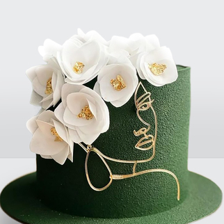 0 Зеленый торт велюровый с цветами и силуэтом девушки