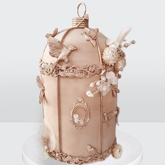 Свадебный торт винтажный клетка с птицами бежевый с узорами