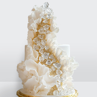 0 Свадебный торт с драпировкой и кристаллами на золоте