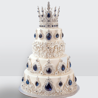 0 Свадебный торт в стиле ампир с короной в серебре и синими камнями 4 яруса