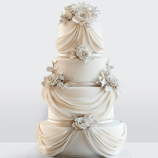 0 Свадебный торт с цветами и драпировкой 4 яруса