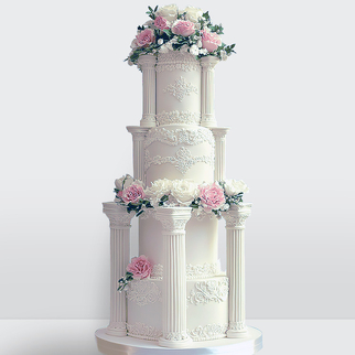 0 Свадебный торт в стиле ампир с колоннами и цветами 4 яруса