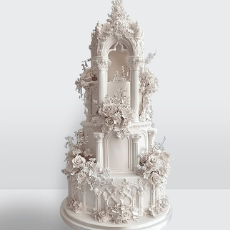 0 Свадебный торт с колоннами из мастики цветами и арками в стиле ампир