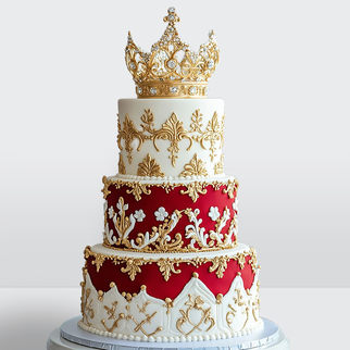 0 Свадебный торт в стиле ампир с золотой короной и узорами 3 яруса